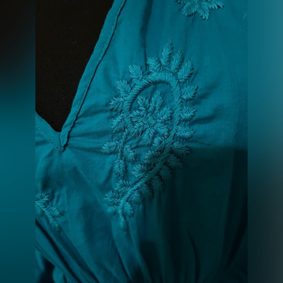 Old Navy Medium Swimsuit Coverup Teal blue green cotton pom poms bathing suit - Picture 2 of 6